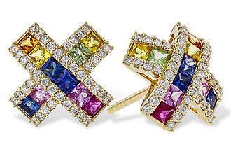 A283-85126: EARRINGS 1.00 MULTI-COLOR SAPPH 1.38 TGW
