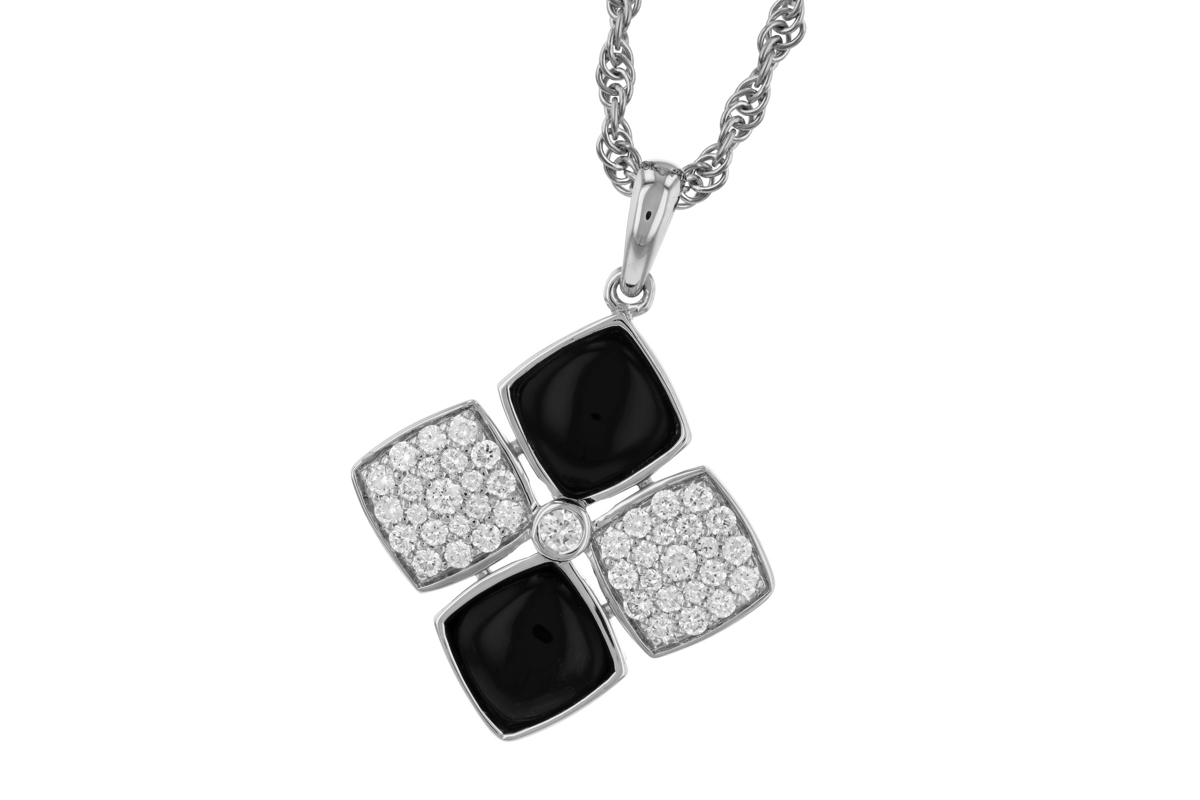 A284-74262: NECKLACE 1.23 TW ONYX 1.50 TGW