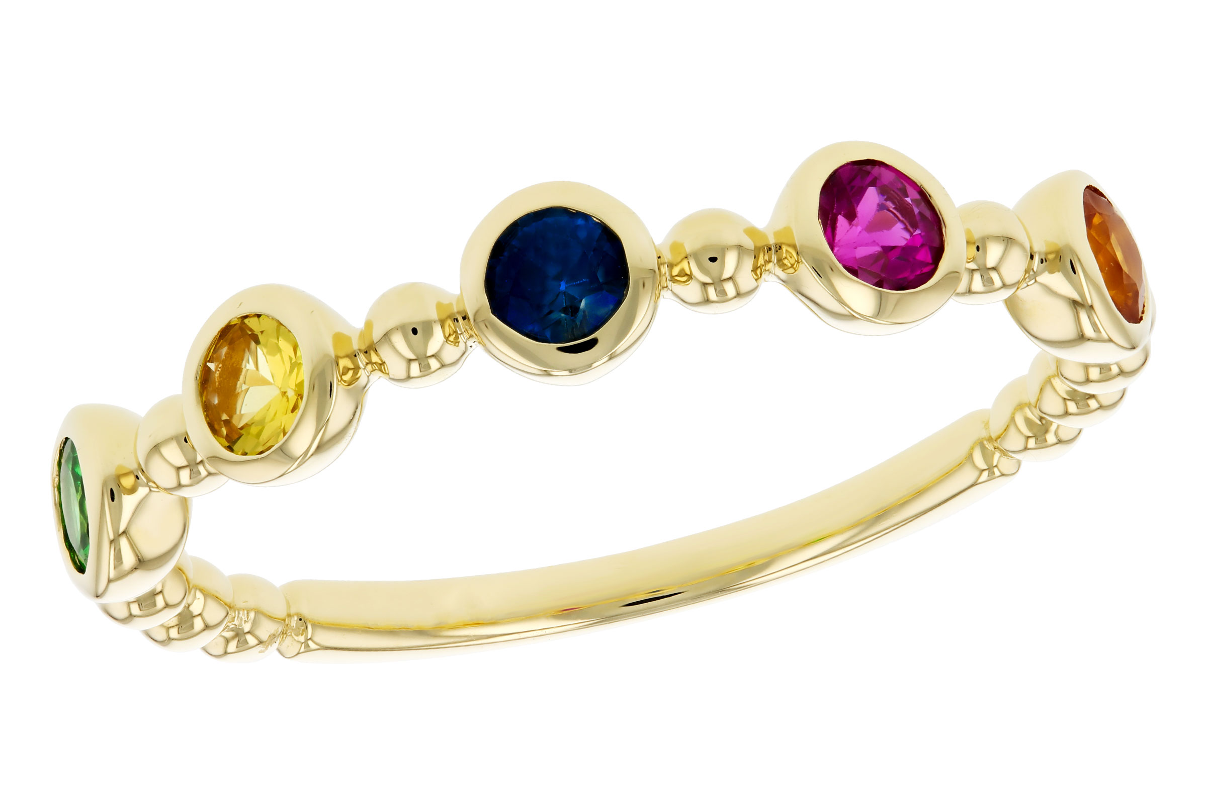 C284-73280: LDS WED RG .52 TW MULTI-COLOR SAPPH & GREEN GARNET